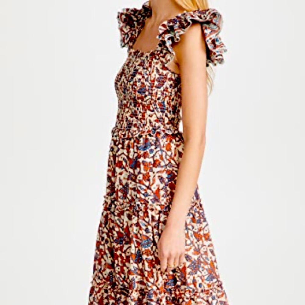 NWT Love The Label Smocked Bust Tiered Maxi Dress in Mable Rust Turquoise